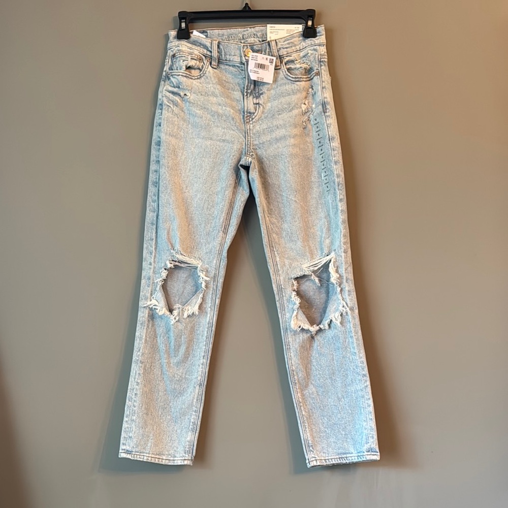 American Eagle Blue Straight Leg Jeans Distressed
